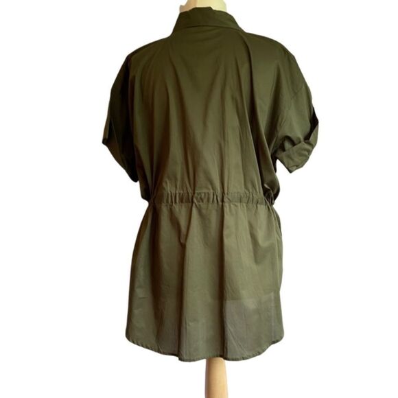 AQUA Olive Green Gathered Tie Waist Shirt Size L NEW - Picture 4 of 7